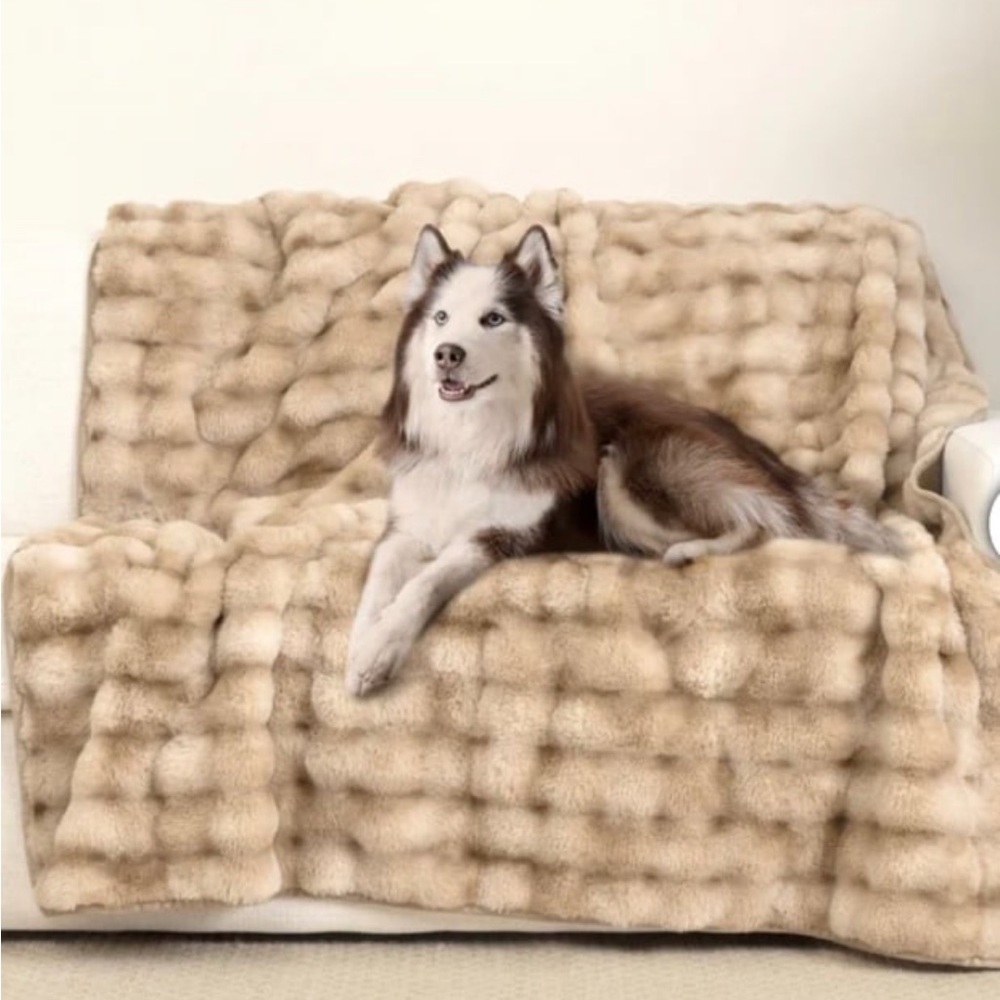 Faux Fur Throw Blanket Tan Plush